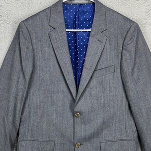 Indochino APV Mens Sports‎ Coat Blazer 42L Long Grey Blue Herringbone 100% Wool